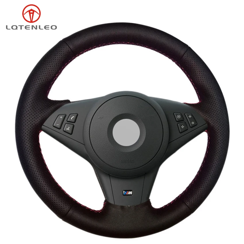 

LQTENLEO DIY Car Steering Wheel Cover Black Genuine Leather For BMW E60 E61 530d 545i 550i E63 E64 630i 645Ci 650i 2003-2010