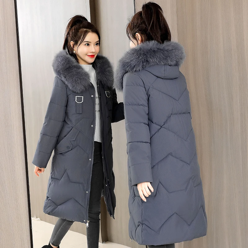 

Large Wool Collar Down Cotton Coat Women's Mid-Length Winter New Korean Loose Large Padded Clothing Thickened Winter Woman Coat