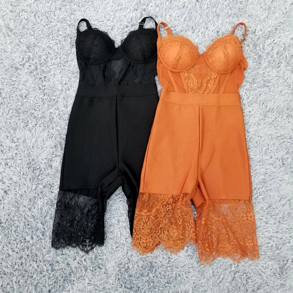 Женский летний бандажный комбинезон 2020 сексуальный черный кружевной