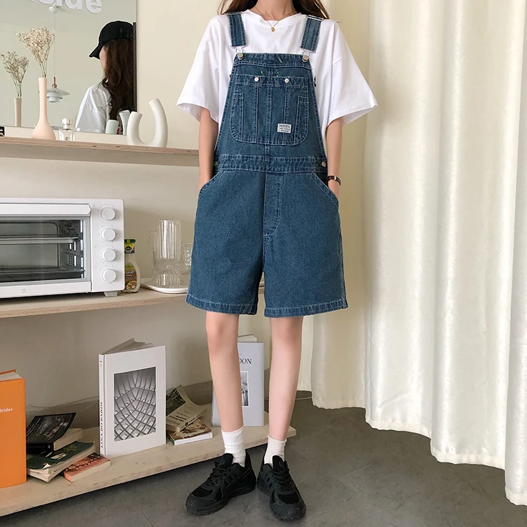 

Y2k Kawaii Playsuit Feamle Korean Summer Preppy Style Rompers Casual Denim Overalls Girls Blue Jeans Women Shorts 8500