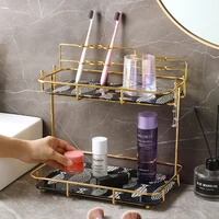 home kitchen bathroom cosmetics utensil storage organization racks bathroom countertops sink face wash size double tray shelf