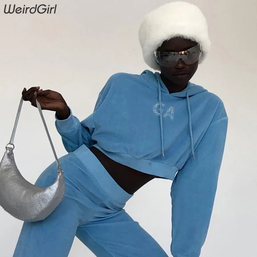Weirdgirl женские толстовки модные повседневные свободные хлопковые однотонные синие женские толстовки с длинным рукавом Уличная женская новая осенняя