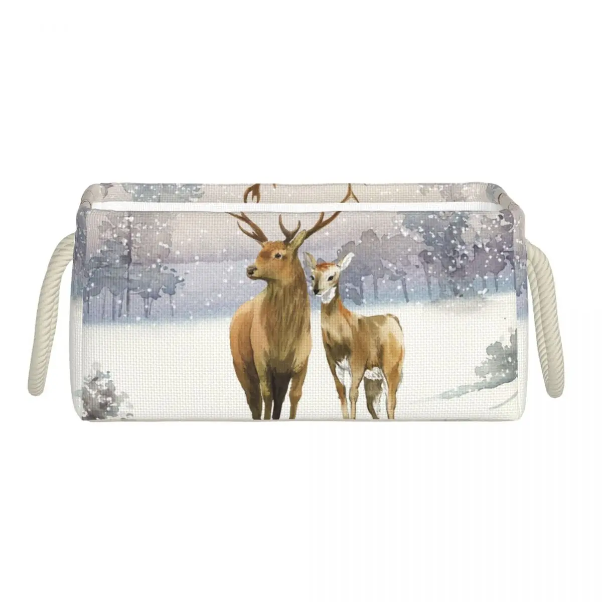 

Cube Storage Basket Winter Forest Deer Cotton Linen Folding Storage Box for Nursery Underwear Toy Organizer With Handles