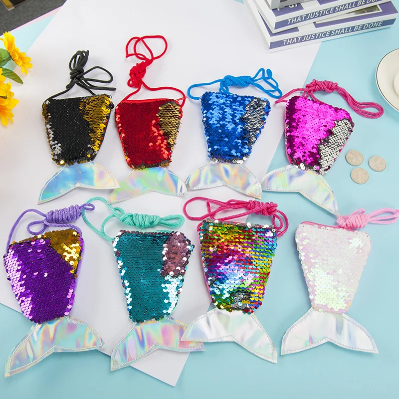 

Kids Cute Mermaid Tail Coin Bag Sequin Wallet Bags Girl Crossbody Bag Keys Card Holder Pouch Mini Zipper Purse for girls