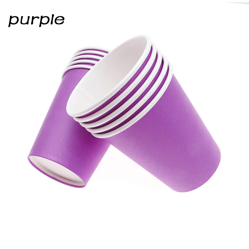 purple 10pcs cups Однотонные бумажные тарелки и стаканы, одноразовые столовые приборы, рождественские украшения для дня рождения, Детские Свадебные розовые украшения, подарок подружки невесты - Цвет: purple 10pcs cups