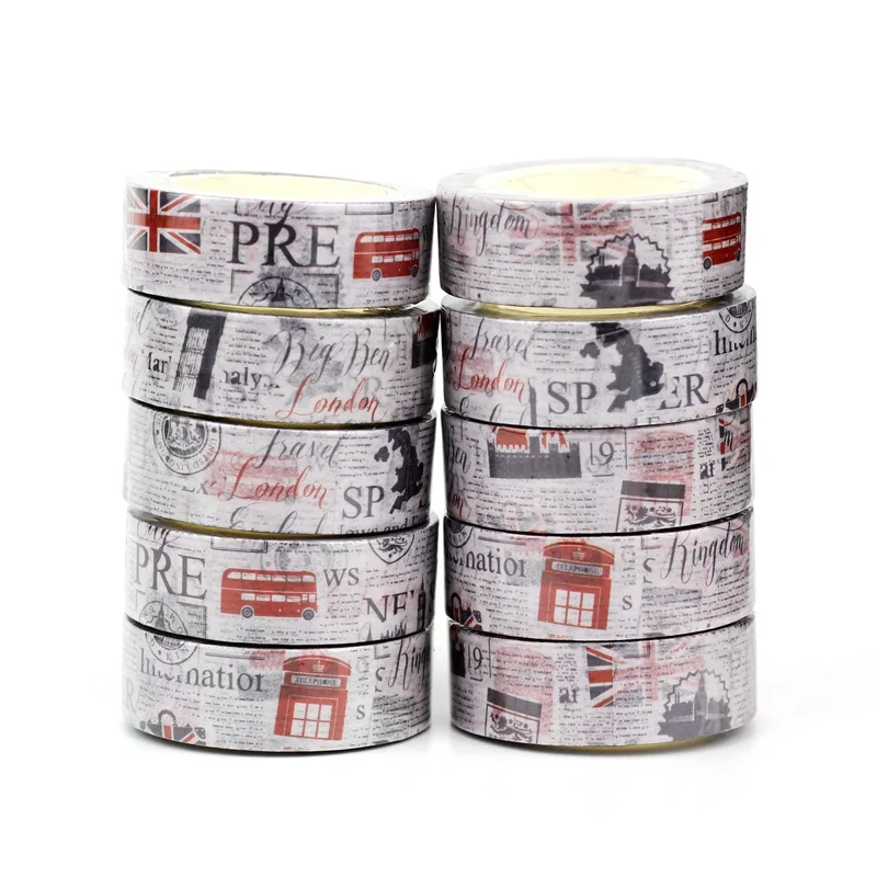 

NEW 10pcs/Lot Decorative British Symbols Retro Newspapers Washi Tapes DIY Bullet Journal Adhesive Masking Tape Cute Stationery