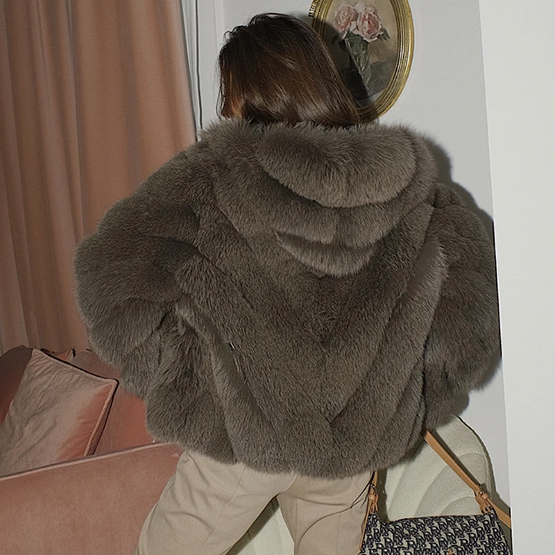 

2021 New Real Fox Fur Coat Women Winter Fashion Natural Full Pelt Genuine Blue Fox Fur Jacket With Hood Female Fur Coats Outwear