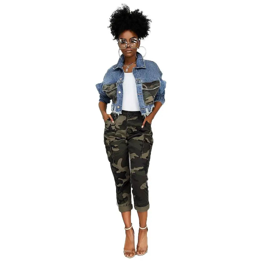 Уличная мода камуфляж сплайсированные короткие куртки леди горячая распродажа