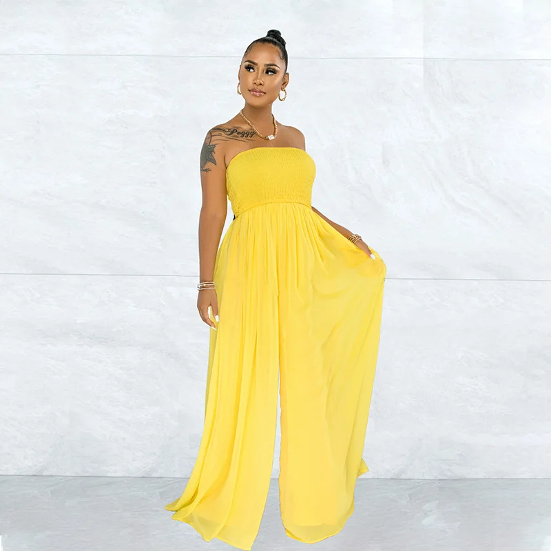 

Womens Off Shoulder Pants Jumpsuits Sexy High Elastic Waist Wide Leg Women Casual Office Party Overall Plus Size 2021 Summer New