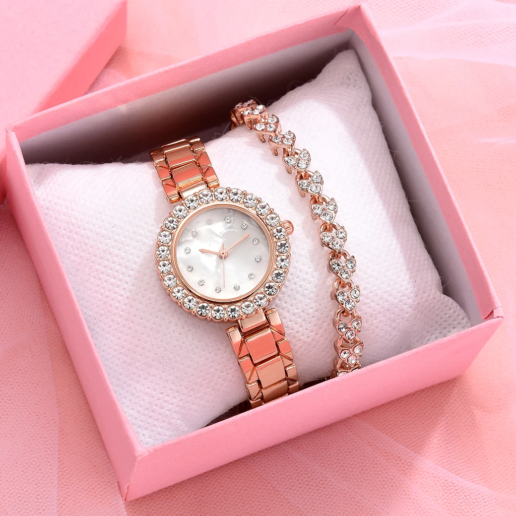 Часы женские кварцевые под розовое золото 2 шт./комплект | Наручные часы
