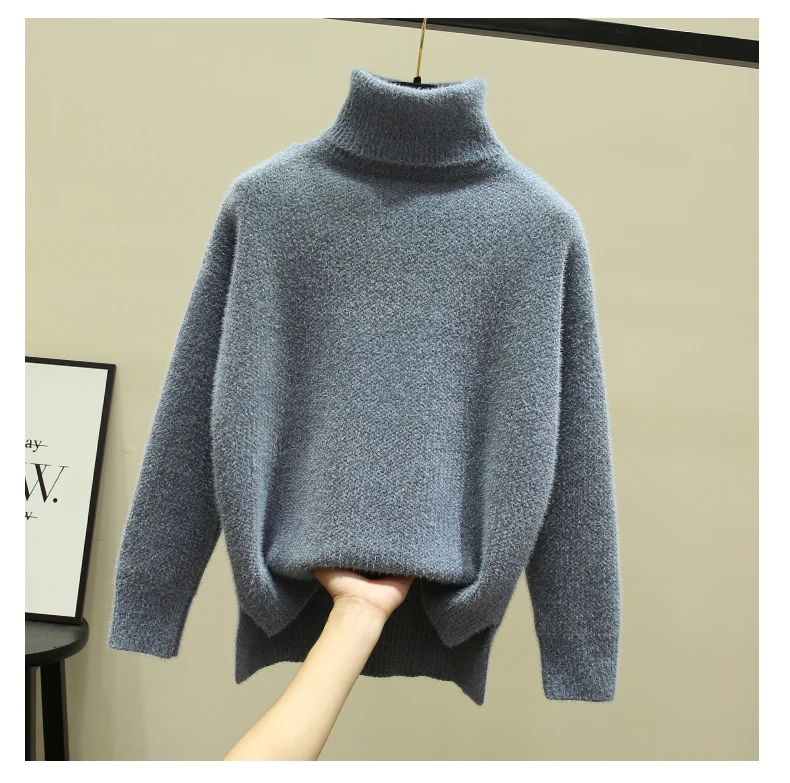 Женский свитер с высоким воротом Осень-зима 2021 плотный искусственный пуловер из