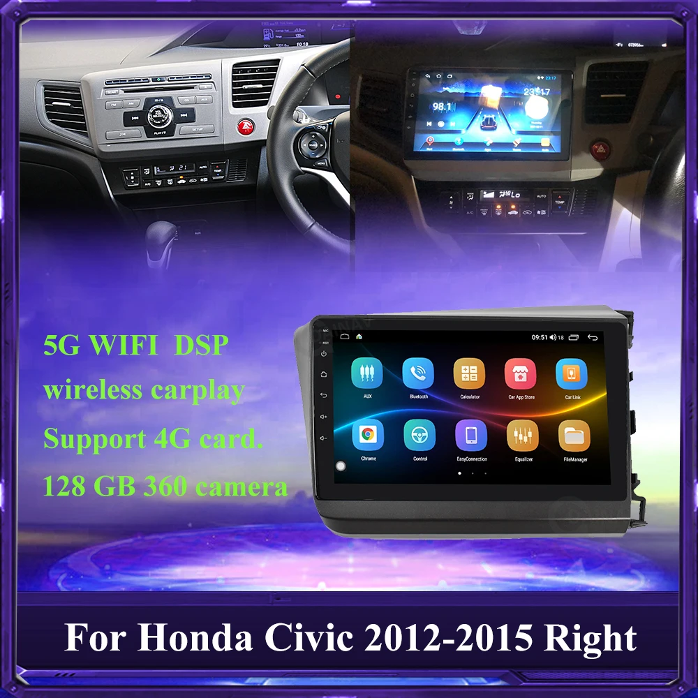 

Android Car Radio 2 Din GPS Navigation For HONDA CIVIC 2012-2015 Right Hand Drive Car Stereo Receiver Video Multimedia Player