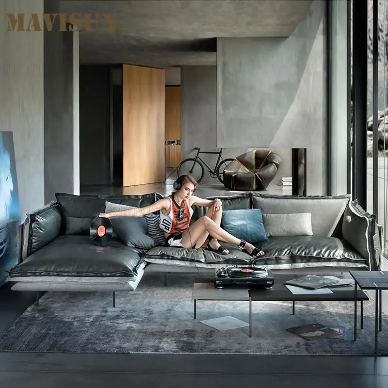 

New Light Luxury Modern Leather Sofa Simple Aparetment Double Armrest Sofa Furniture For Living Room Down Sponge Couch