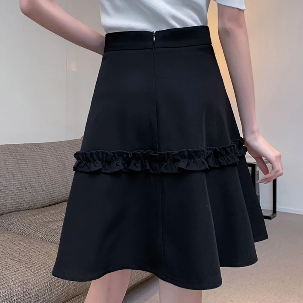 

Japanese Korean Version Summer Skirt 2021 Loose Casual Temperament Popular All-match Solid Color Lace High Waist Thin