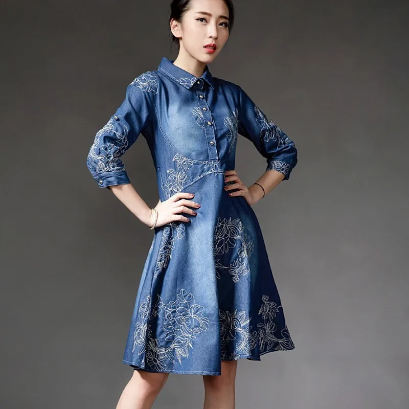 Подиумные модные женские платья свободного кроя с цветочной вышивкой в народном