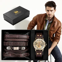 wrist watch for men mechanical vintage woven leather bracelet set men original gifts stainless steel men watches reloj hombre