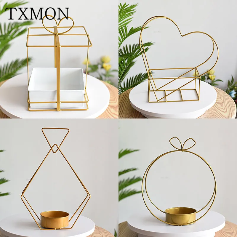 Металлическая корзина для цветов Любовь позолоченный Геометрическая ручная с