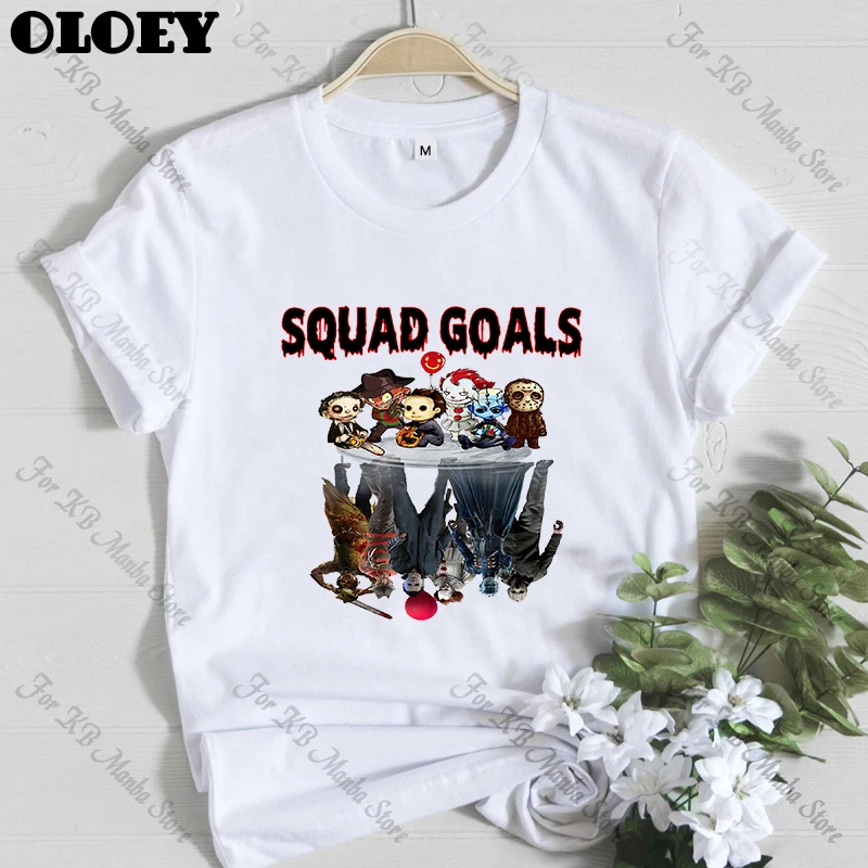 

Squad Goals Horror tshirt Women Jason Voorhees Michael Myers Freddy Krueger Pennywise IT Chucky Leatherface Top Friends T-shirt