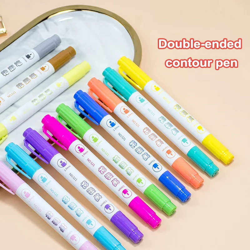 

Hot Sale Outline Marker Set 8pcs Double-line Highlighter for Students Assorted Fluorescent Colors Ultra Smooth DIY Tool N66