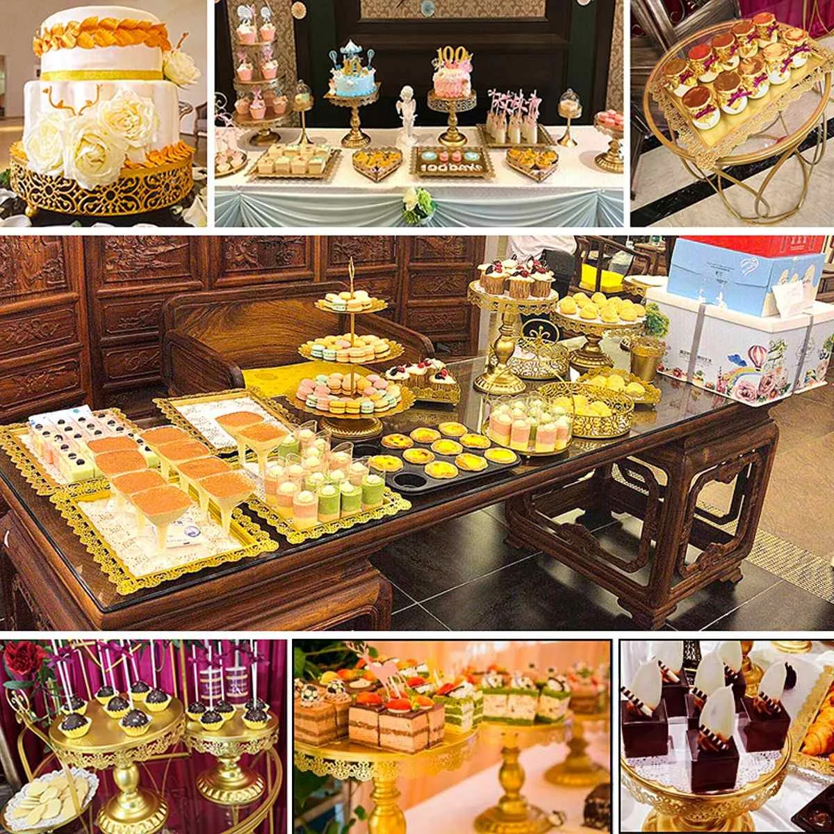 

5Pcs Gold Metal Cupcake Cake Holder Dessert Stand Set Wedding Event Party Display Tower Plate Wedding Dessert Table Decoration