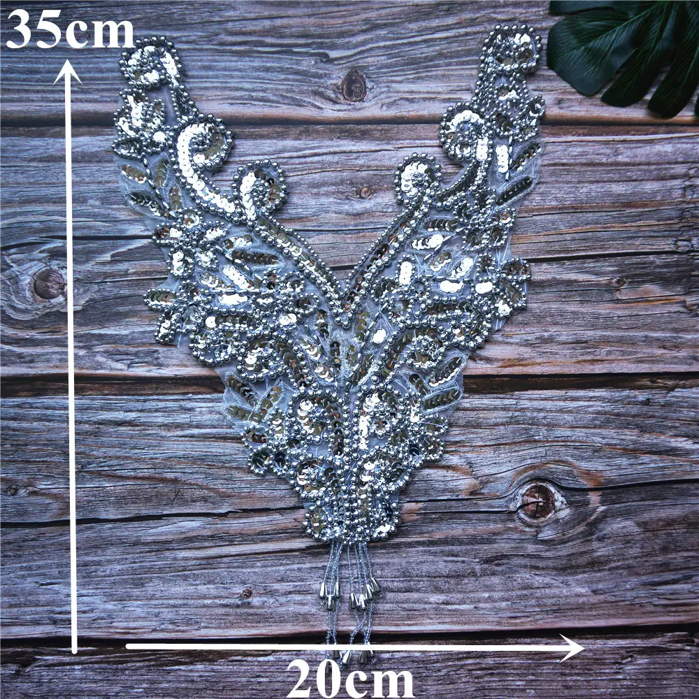 Серебряные Блестки бусины ткань воротник аппликации пришивать патч благородная