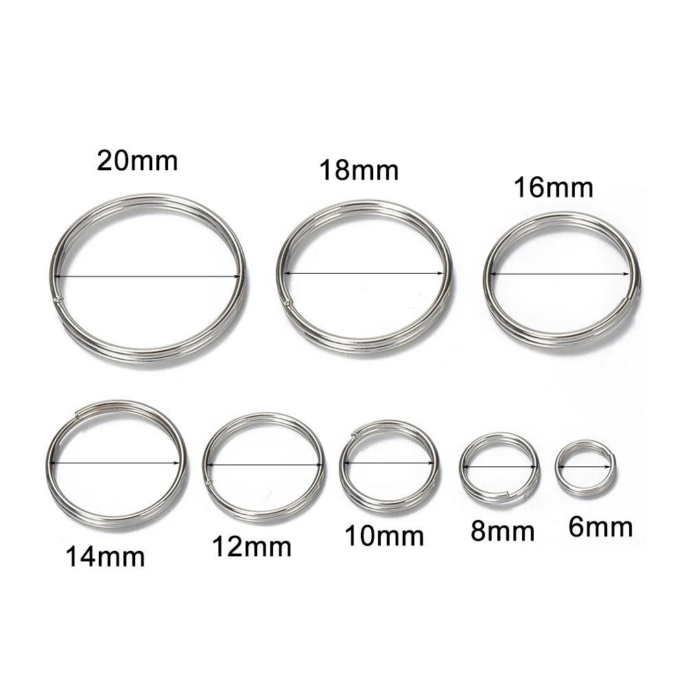 100 Pcs 6-20mm Polished Silver Color Keyring Stainless Steel Hole Key Ring Key Chain Round Line Keychain Connectors Findings images - 6