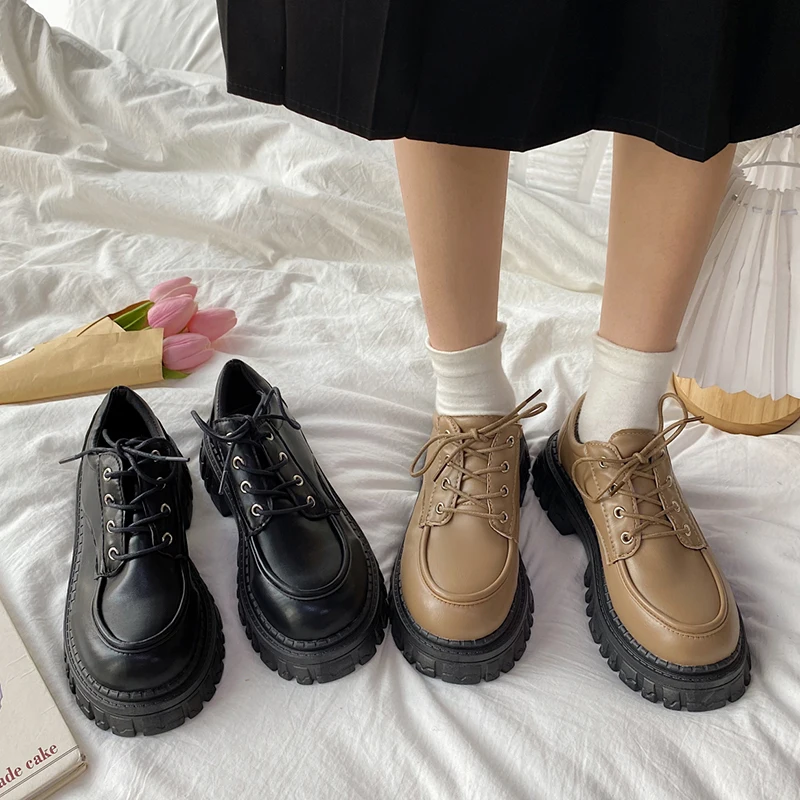 

Женские винтажные Туфли-оксфорды Rimocy, из искусственной кожи, на платформе, с круглым носком, на шнуровке, повседневные туфли на плоской подо...