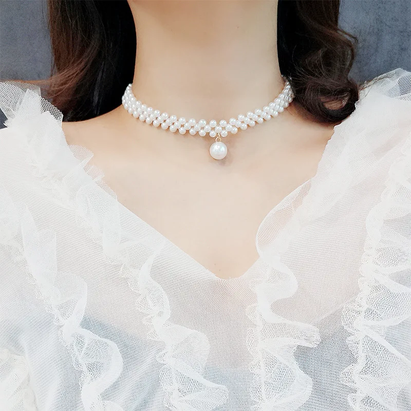 Японская и южнокорейская Мода для отдыха простая короткая жемчужная сетка