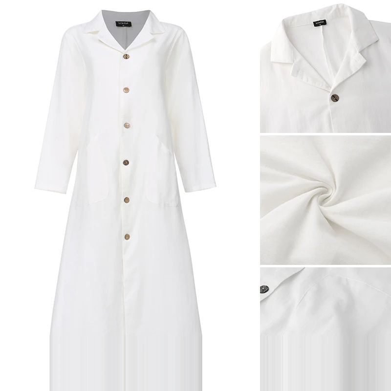 VONDA женское повседневное длинное платье макси на пуговицах однотонный офисный