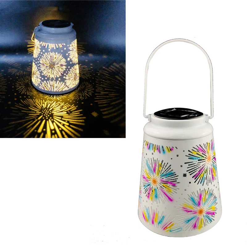 

Solar Wrought Iron Firework Portable Lantern Outdoor Waterproof Courtyard Landscape Led Colorful Hanging Lamp