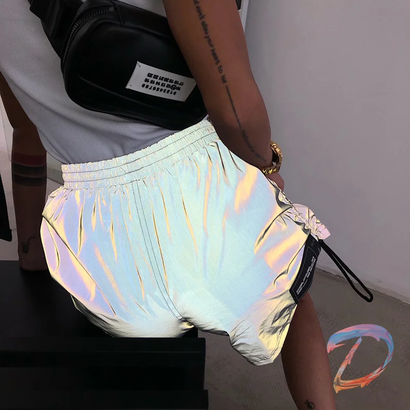

Colorful Reflective We11done Shorts Men Women High Quality Round Side Drawstring We11done Fashion Casual Couple Shorts
