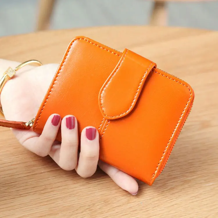 Billfold масло воск натуральная кожаные кошельки для женщин короткий мини-кошелек для клатча Soild монета Карманный с отделениями для карт держатель воловья сумка - Цвет: Оранжевый