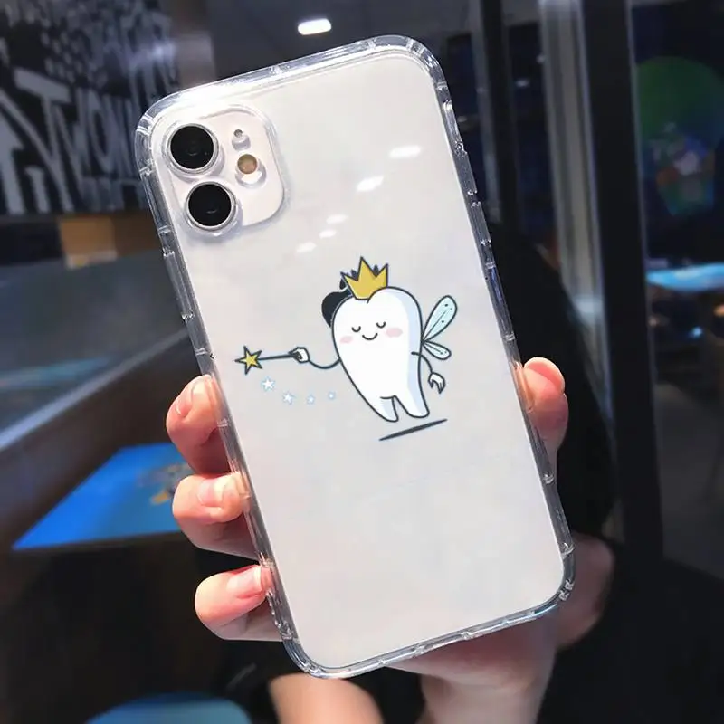 

Funny Cartoon Dentist Dental Crowned Teeth Phone Case Transparent soft For iphone 5 se 6 6s 7 8 11 12 plus mini x xs xr pro max
