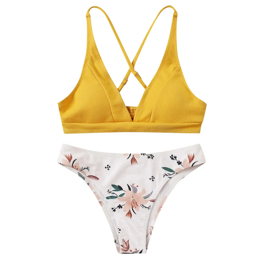 Женский купальник бикини из двух частей сексуальный с цветочным узором пляжная