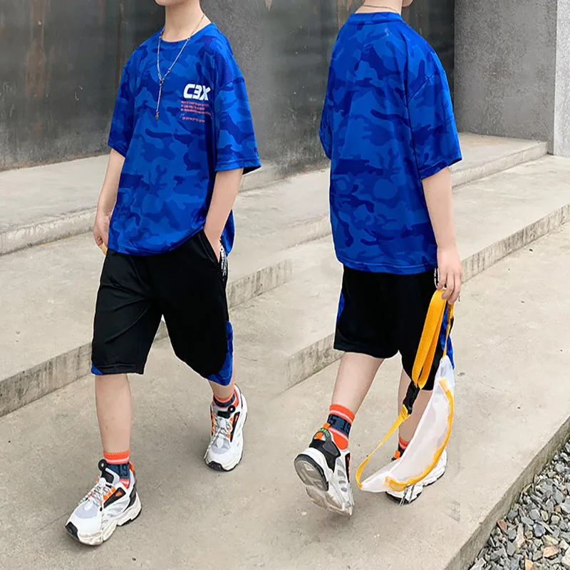 

2021 Products Boy Sportssuit Summer Costume Suit T-Shirt Short Sleeve Pant Suit Cotton Boy Sportssuit