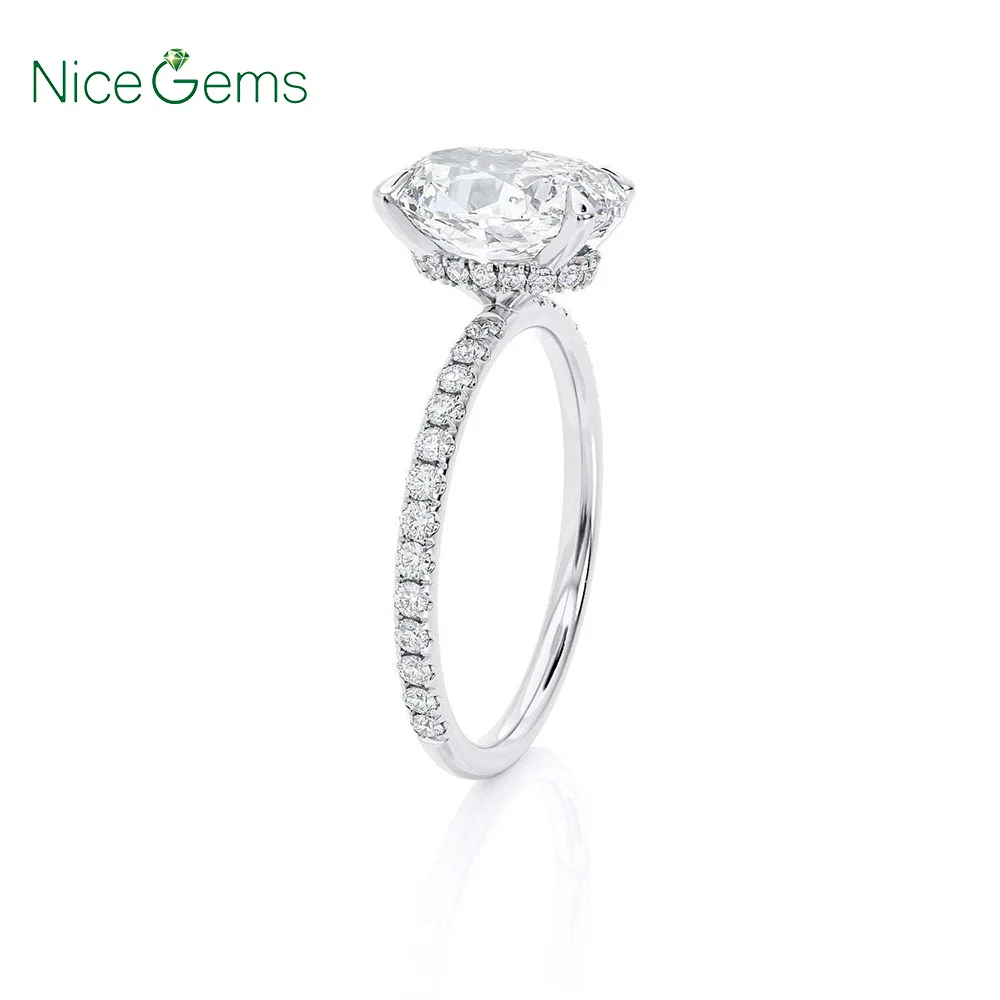 Niceems 2.5ct Овальный муассанит обручальное кольцо скрытый Halo 14 к/18 к белое золото DF