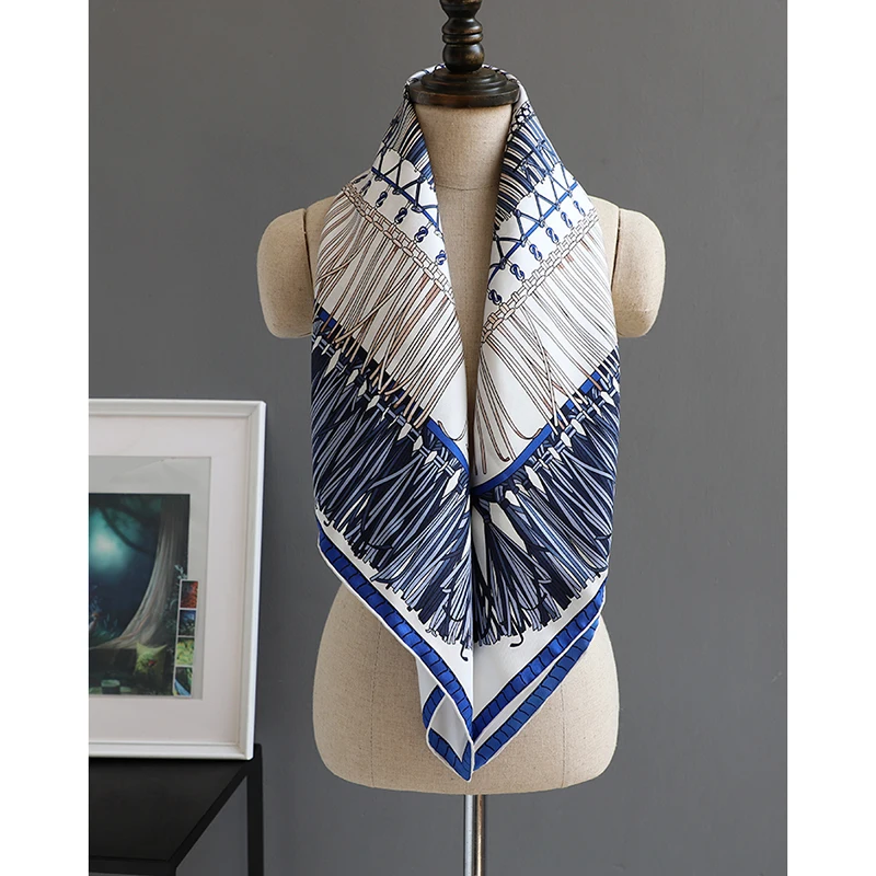 

blue color 100% Natural Silk Mulberry* Scarf Silk Scarf 90*90cm Designer Silk Scarf Hand Rolled Edges foulard en soie luxe