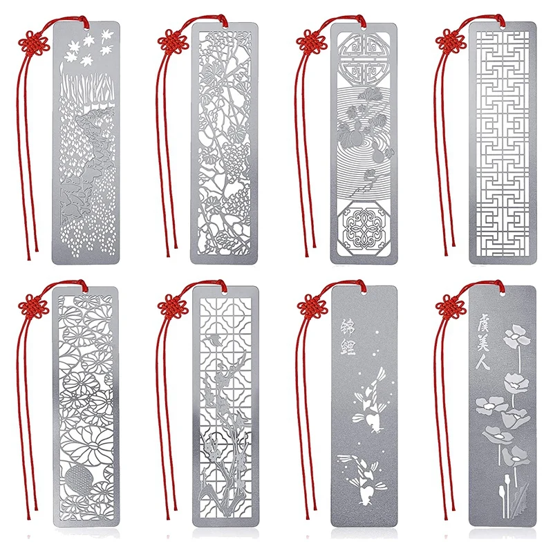 

8 шт. пустотелых металлических закладок с красным узлом, набор закладок для чтения книг, 4,5x1,25 дюймов