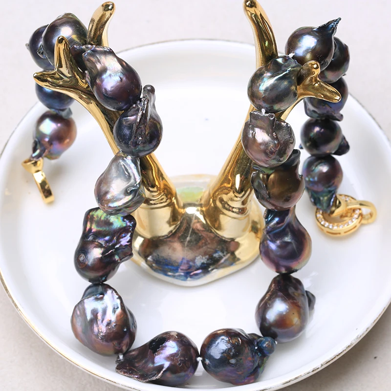 Цепочка из натурального черного барочного жемчуга чокер длинное ожерелье 45/50/55 AA