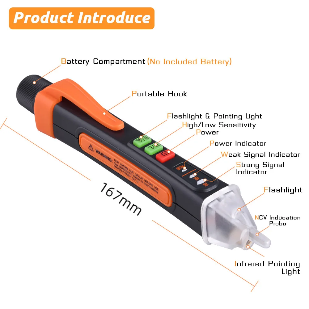 Non-Contact Tester Pen Meter 12-1000V AC Voltage Detectors Smart Electric Sensor Test Pencil Infrared Function Easy To Use Mini |