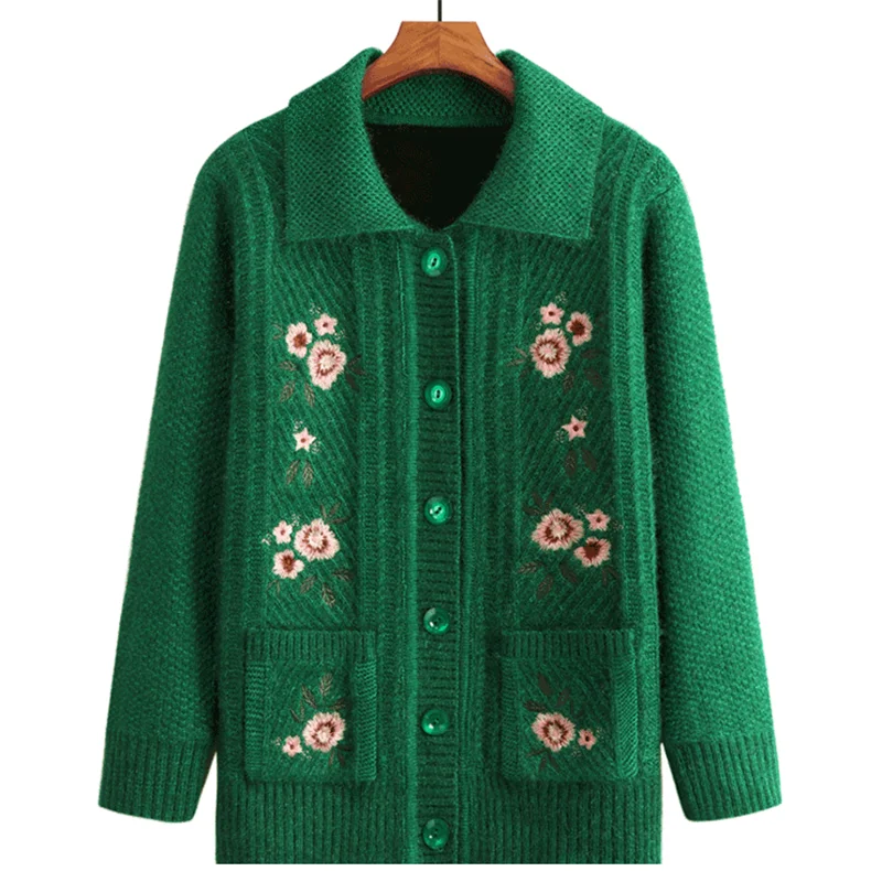 Трикотажный свитер для пожилых женщин пальто зимний толстый Свободный кардиган