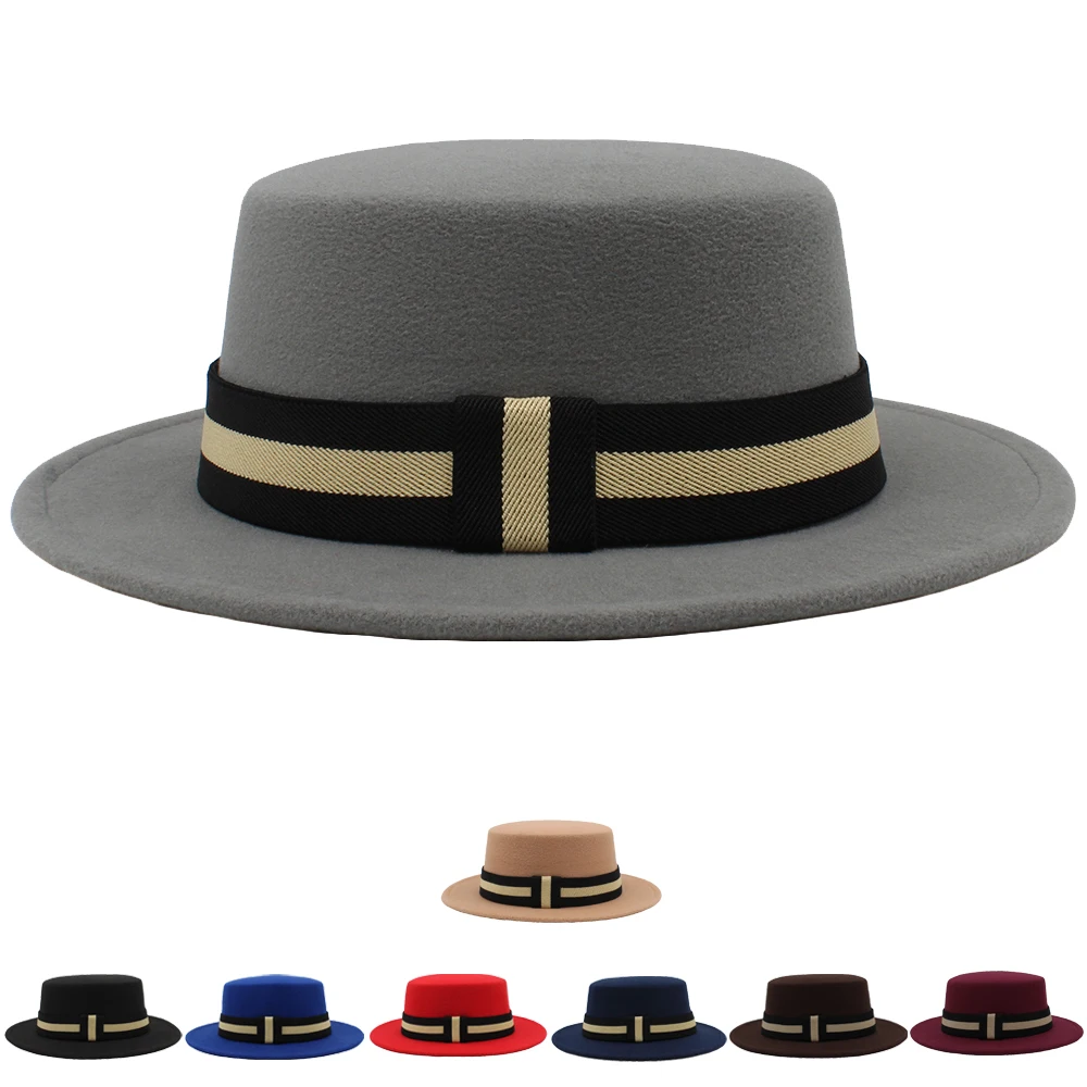 

2 Sizes Parent-child Men Women Kids Striped Band Boater Hats Sombrero Sunhat Flat Top Sailor Caps Party Travel Street Styles