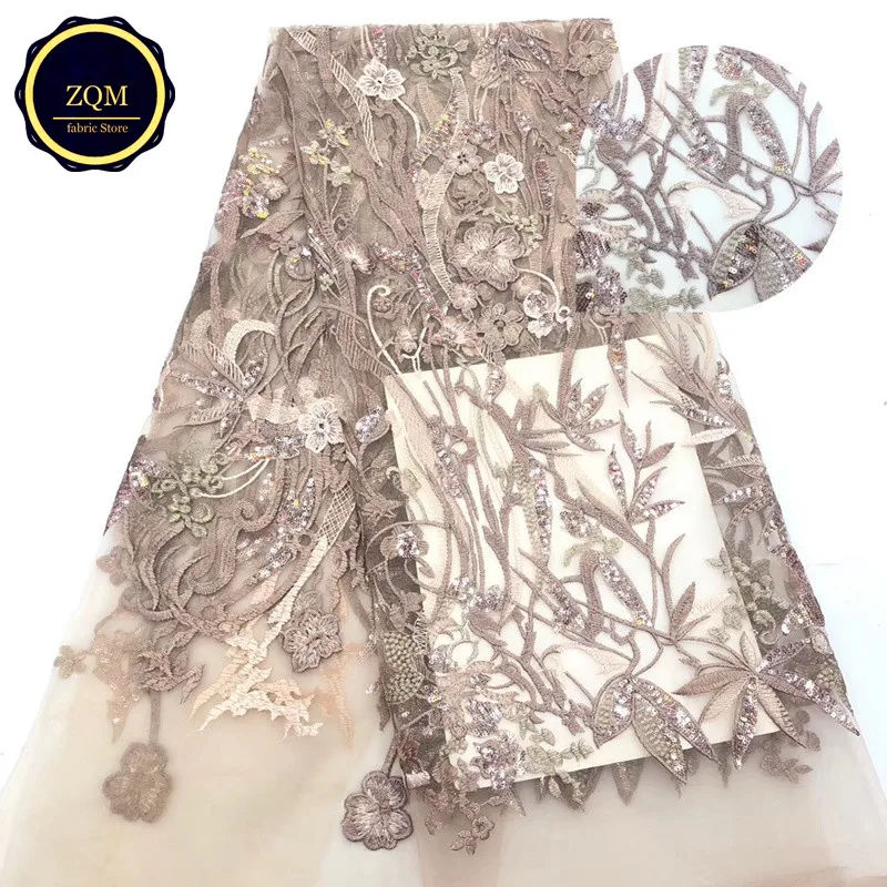 ZQM 2019 New African tulle Lace Fabric French embroidery design sequins with High Quality for women wedding dresses | Дом и сад