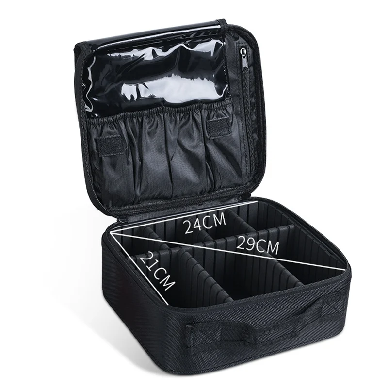 Черный чехол для косметики Женская дорожная косметичка многослойный Чехол