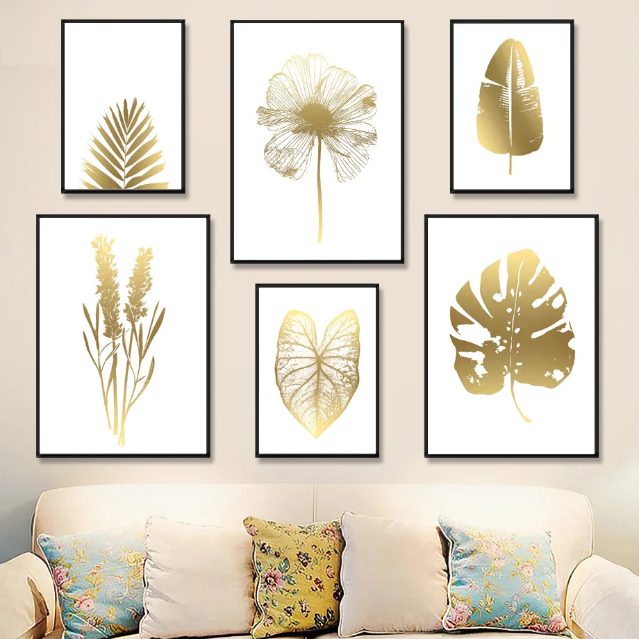 

Golden Cycads Monstera Grass Leaves Plant Wall Art Canvas Painting Nordic Posters And Prints Wall Pictures For Living Room Decor