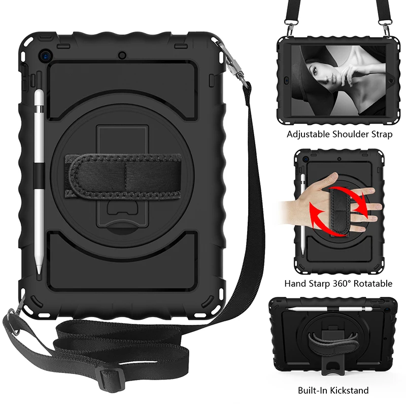 

Shockproof Case for iPad 10.2 2019 Silicone Cover with Shoulder Strap and Pencil Holder for iPad 10.2 2020 funda ipad case