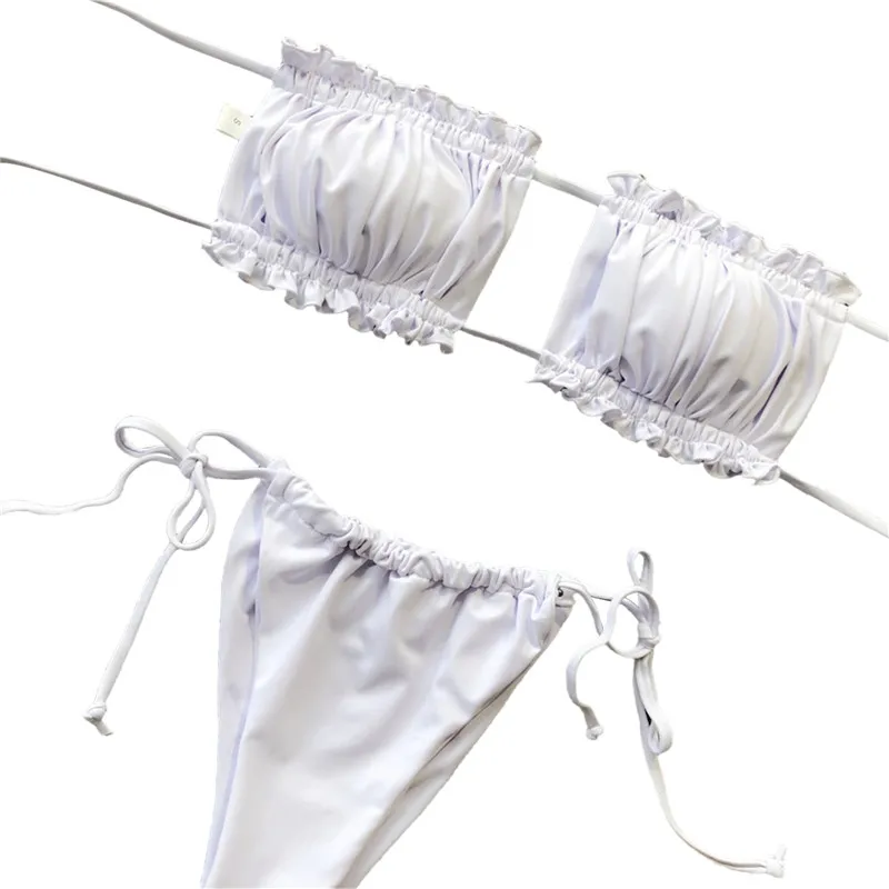 Комплект бикини женский без бретелек с декоративными складками регулируемые