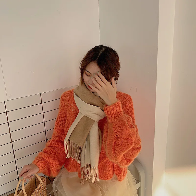 Корейский женский модный длинный шарф кашемировый с кисточками Пашмина