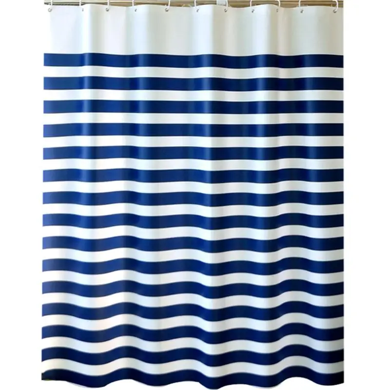 

Blue&White Cross Stripe Fabric Bathroom Shower Curtain - Waterproof and Mildewproof Polyester Fabric with 12 Plastic Hooks K0AB