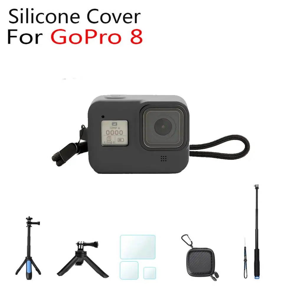 Gopro hero 8 палка для сэлфи черного цвета силиконовый чехол из закаленной пленки Gropro